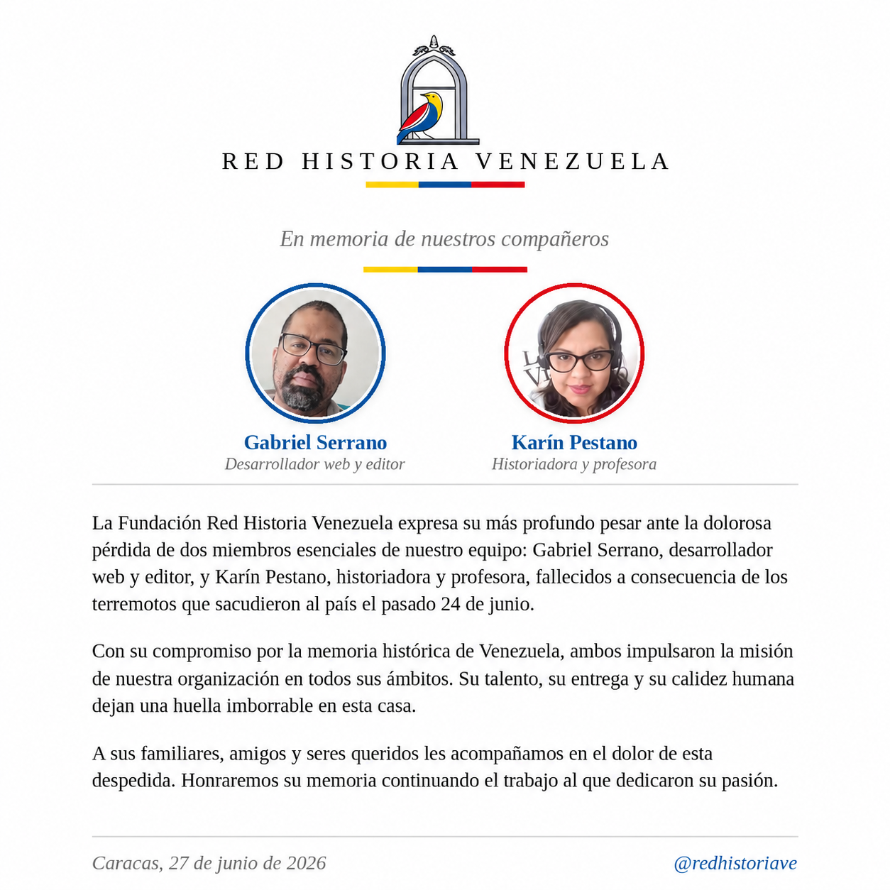 En memoria de nuestros compañeros Gabriel Serrano y Karín Pestano